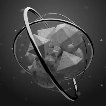 3d render abstract elements with metal circles around. Marble and metal surfa Stock Illustration