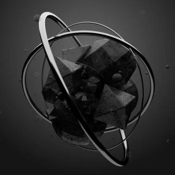 3d render abstract elements with metal circles around. Marble and metal surfa Stock Illustration