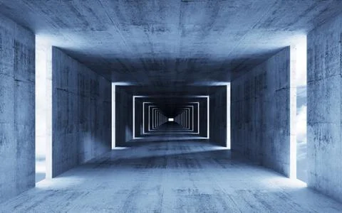 3d render, abstract empty blue concrete interior background Stock Illustration