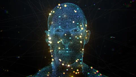 3d render of abstract face analysis. Biometric identification scan concept.   스톡 일러스트