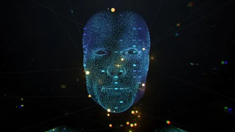 3d render of abstract face analysis. Biometric identification scan concept.   Illustrazione stock
