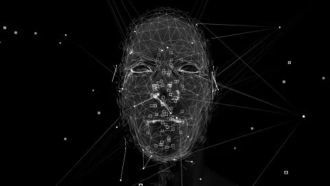 3d render of abstract face analysis. Biometric identification scan concept.   Illustrazione stock
