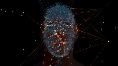 3d render of abstract face analysis. Biometric identification scan concept. Stock Illustration