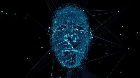 3d render of abstract face analysis. Biometric identification scan concept.   Stock Illustration