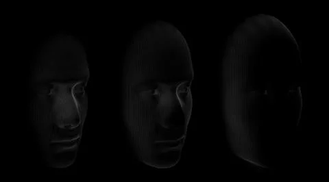 3d render of abstract face covered with small pattern texture. Three phases o Stock Illustration