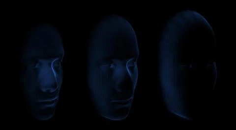 3d render of abstract face covered with small pattern texture. Three phases o イラスト素材
