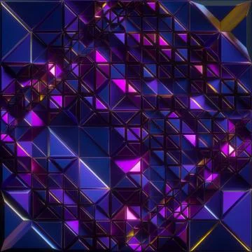 3d render, abstract faceted background, iridescent blue metallic texture Illustrazione stock