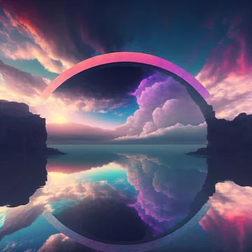 3d render, abstract fantasy panoramic background. Landscape with fluffy cloud 스톡 일러스트