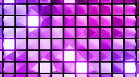 3d render. Abstract festive background with red blue gradient color pyramids on Stock Illustration