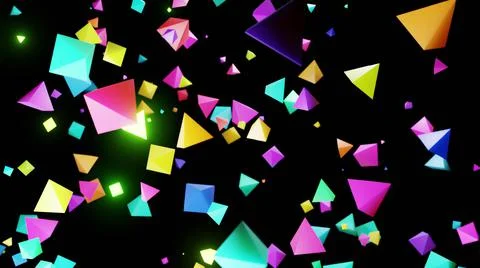 3d render. Abstract festive background with cloud of pyramids flashing neon Illustrazione stock