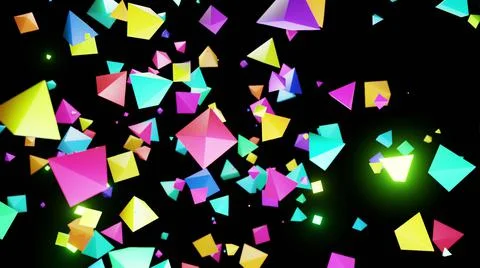 3d render. Abstract festive background with cloud of pyramids flashing neon Illustrazione stock