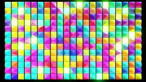 3d render. Abstract festive background with multi-colored pyramids on a plane Stock Illustration