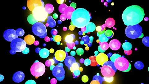 3d render. Abstract festive background with cloud of spheres flashing neon light Illustrazione stock