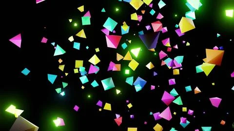 3d render. Abstract festive background with cloud of pyramids flashing neon Illustrazione stock