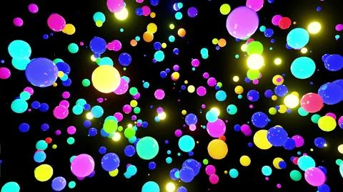 3d render. Abstract festive background with cloud of spheres flashing neon light Illustrazione stock