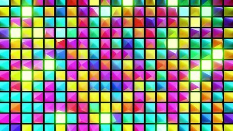 3d render. Abstract festive background with multi-colored pyramids on a plane Stock Illustration