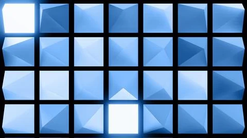 3d render. Abstract festive background with blue pyramids on a plane flashing Illustrazione stock