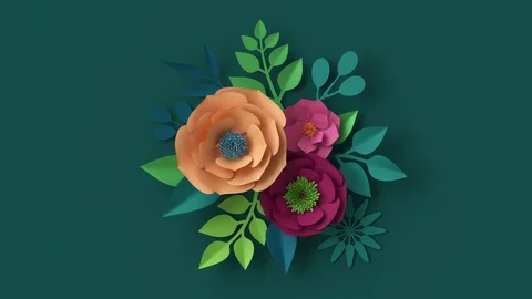 3d render, abstract floral arrangement appearing over dark green wall, botani Stock Footage 125992139