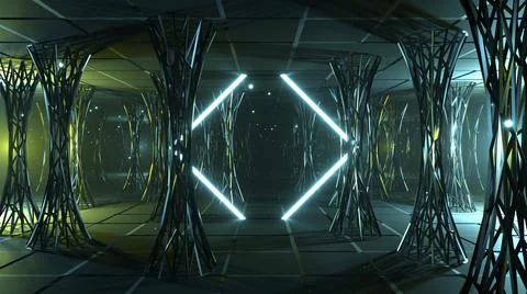 3D render. Abstract futuristic geometric background with particle motion and  Stock Illustration