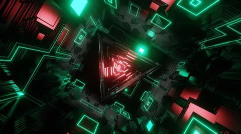 3D Render. Abstract futuristic geometric shapes background. Cyberpunk Stock Illustration