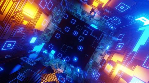 3D Render. Abstract futuristic geometric shapes background. Cyberpunk Stock Illustration