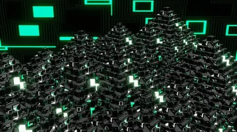 3D Render. Abstract futuristic geometric shapes background. Cyberpunk Stock Illustration