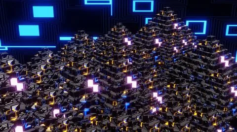 3D Render. Abstract futuristic geometric shapes background. Cyberpunk Stock Illustration