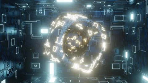 3D Render. Abstract futuristic geometric shapes background. Cyberpunk Stockillustratie