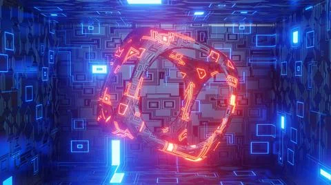 3D Render. Abstract futuristic geometric shapes background. Cyberpunk Illustrazione stock