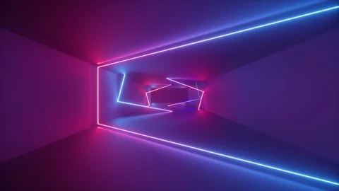 3d render, abstract geometric background, fluorescent ultraviolet light, glow Stock Footage