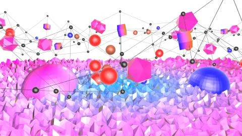 3d render of abstract geometric background with modern gradient colors in low Stock Illustration