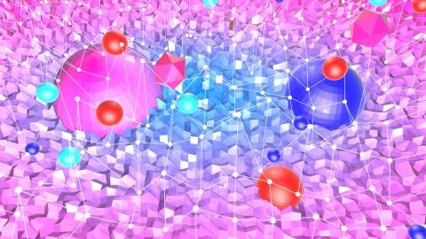 3d render of abstract geometric background with modern gradient colors in low Stock Illustration