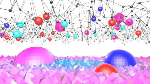 3d render of abstract geometric background with modern gradient colors in low Illustrazione stock