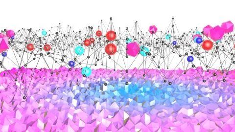 3d render of abstract geometric background with modern gradient colors in low Stock Illustration