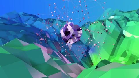 3d render of abstract geometric background with modern gradient colors in low Illustrazione stock