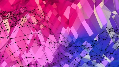 3d render of abstract geometric background with modern gradient colors in low Stockillustratie