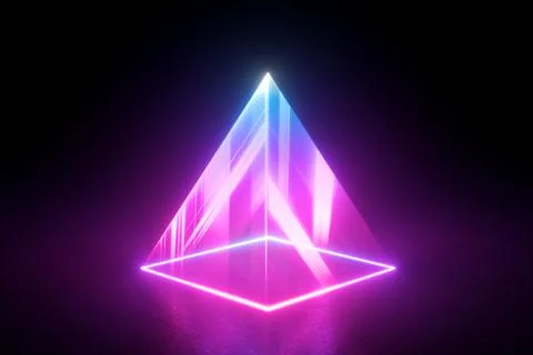 3d render, abstract geometric background. Pyramid of neon light isolated Stock Illustration