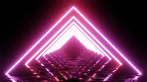 3d render, abstract geometric background, fluorescent ultraviolet light, glow Stock Illustration