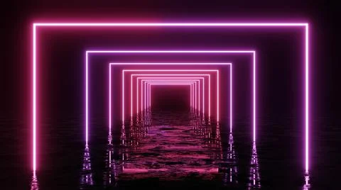 3d render, abstract geometric background, fluorescent ultraviolet light, glow Stock Illustration
