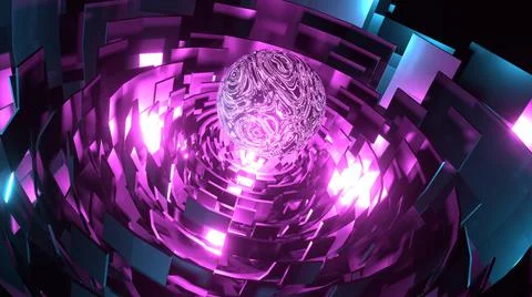 3d render. Abstract geometric background with lines, glow. Tunnel texture fut Stock Illustration