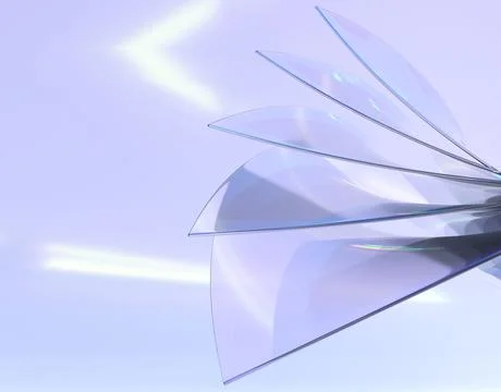 3d render, abstract geometric background, translucent iridescent sheets with Illustrazione stock