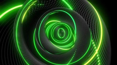 3d render. Abstract geometric bg with rings form complex twisted spiral and Stock Illustration