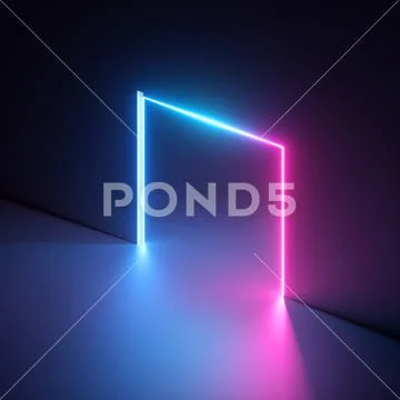 3d render, abstract geometric neon background, pink blue vivid light Stock Illustrationen