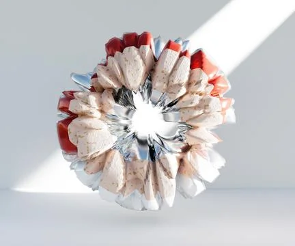 3d render, abstract geometric torus shape, cracked surface with hole. Split o Stock Illustration