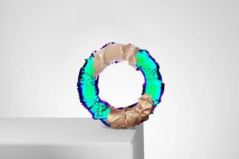 3d render, abstract geometric torus shape, cracked surface with hole. Split o Stock Illustration