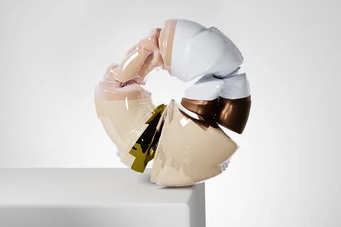 3d render, abstract geometric torus shape, cracked surface with hole. Split o Stock Illustration