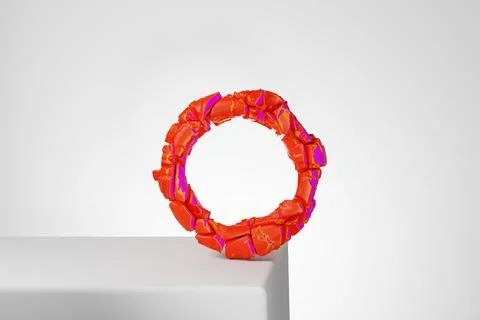 3d render, abstract geometric torus shape, cracked surface with hole. Split o Stock Illustration