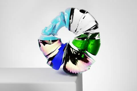 3d render, abstract geometric torus shape, cracked surface with hole. Split o Stock Illustration