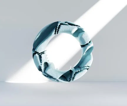 3d render, abstract geometric torus shape, cracked surface with hole. Split o Stock Illustration