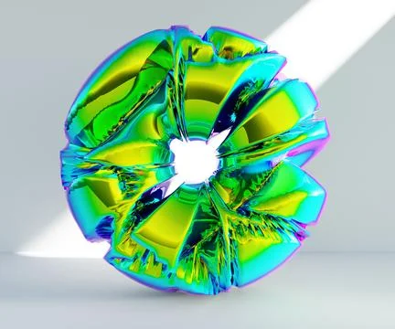 3d render, abstract geometric torus shape, cracked surface with hole. Split o Stock Illustration